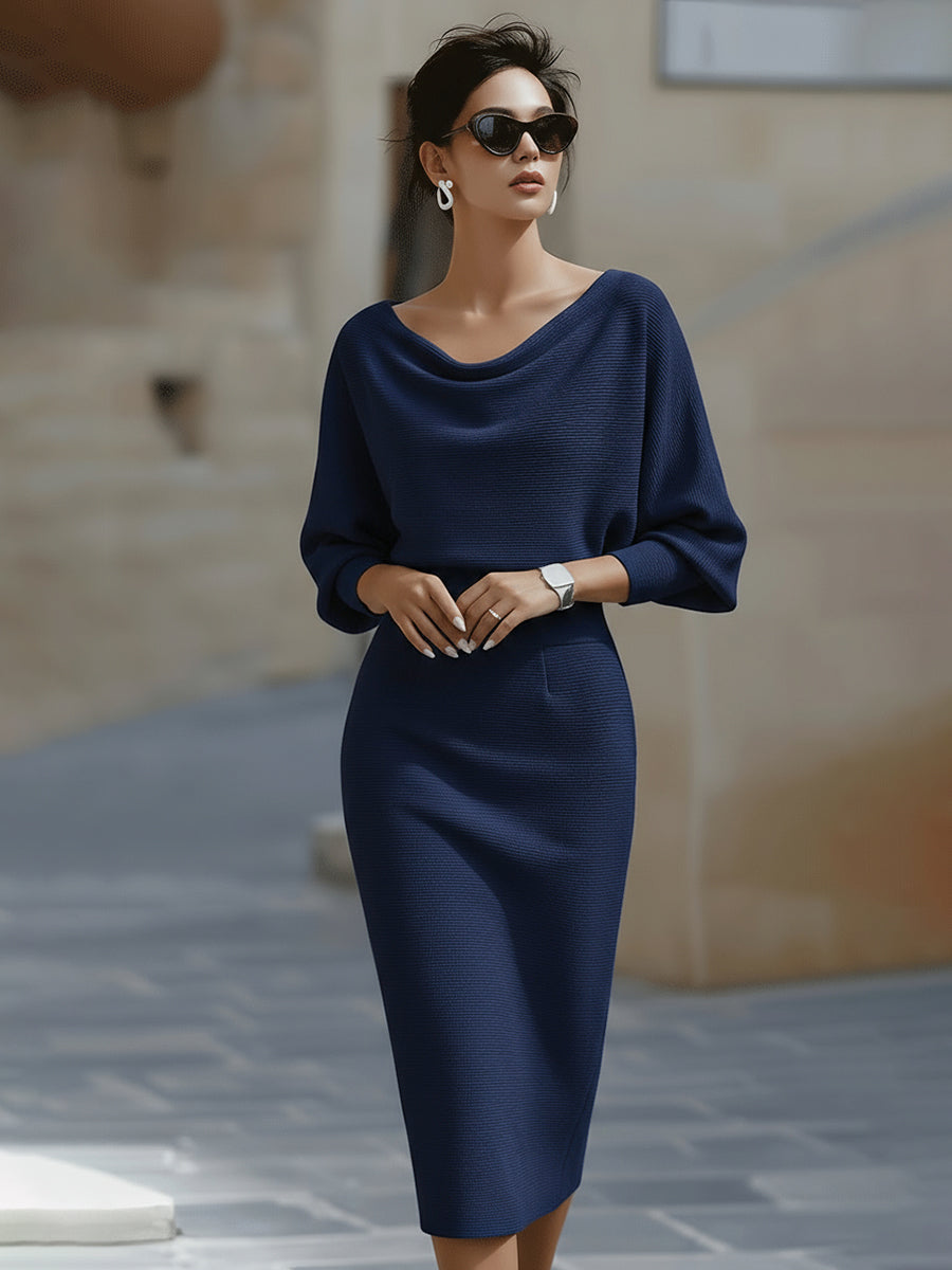 Women's Elegant Draped Midi Dress
