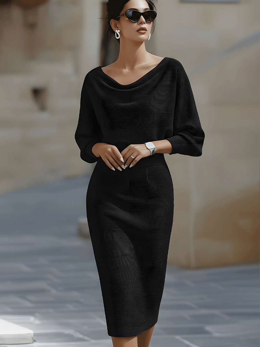 Women's Elegant Draped Midi Dress