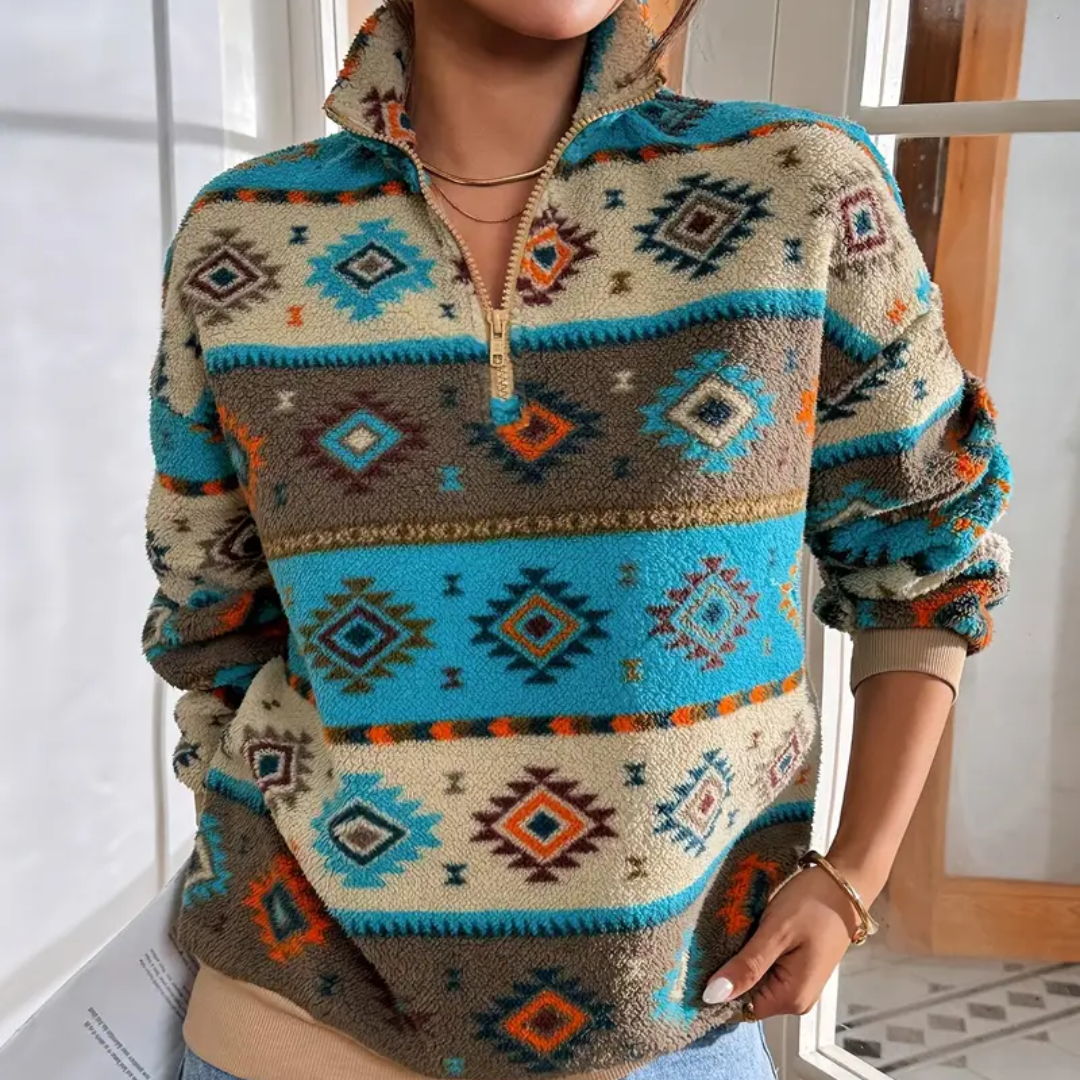 Avaria Tribal Fleece Sweater | Women’s Warm Patterned Pullover