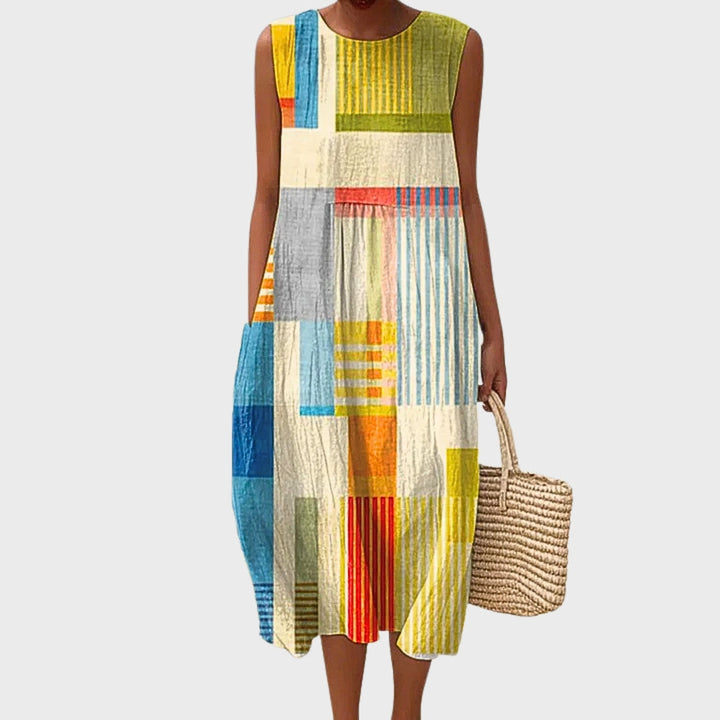 Avelora | Abstract Patchwork Midi Dress