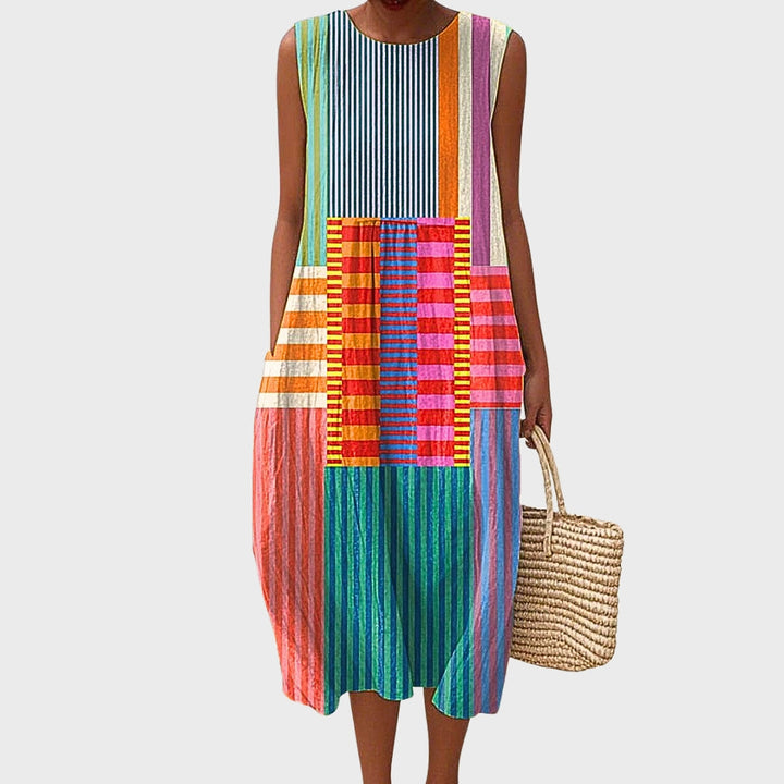 Avelora | Abstract Patchwork Midi Dress