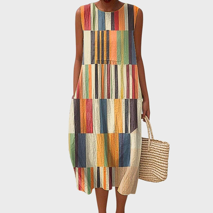 Avelora | Abstract Patchwork Midi Dress