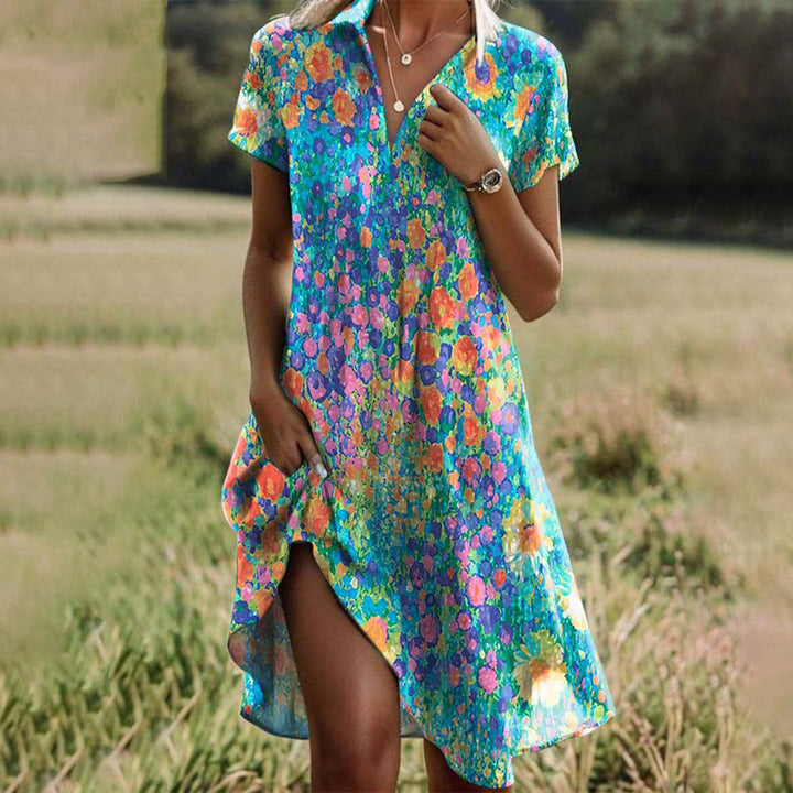 Women's Floral Short-Sleeve Midi Dress
