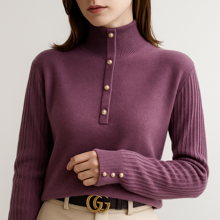 Aliane Buttoned Knit Sweater | Women's Sleek Modern Aesthetic