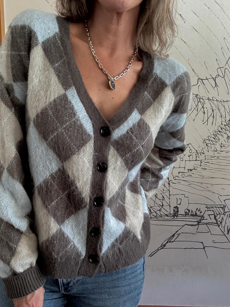 Marlowe Argyle Knit Cardigan | Modern Layering Style