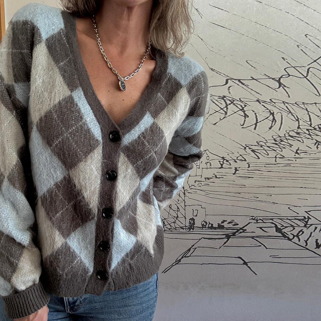 Marlowe Argyle Knit Cardigan | Modern Layering Style