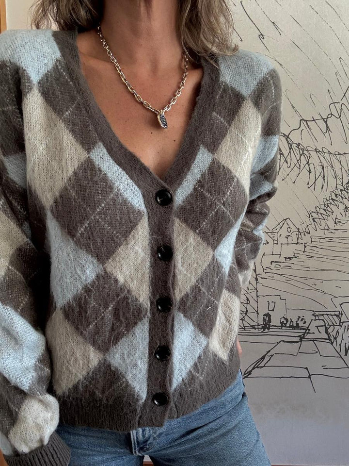 Marlowe Argyle Knit Cardigan | Modern Layering Style