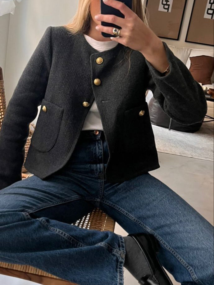 Women’s Cropped Button Jacket | Elegant Minimal Statement