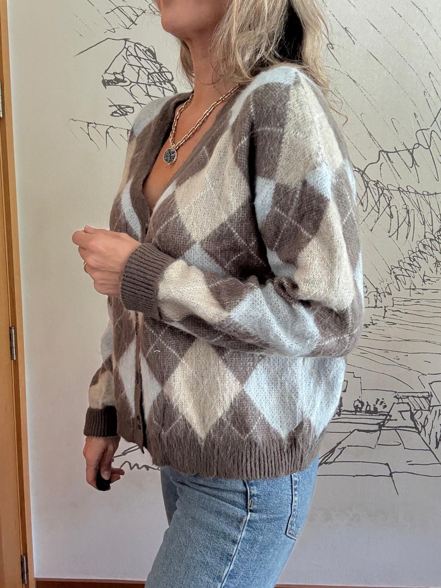 Marlowe Argyle Knit Cardigan | Modern Layering Style