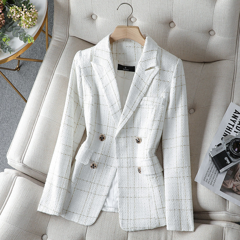 Grid Button Blazer | Elegant Textured Outerwear