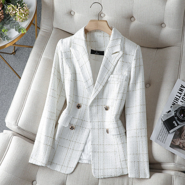 Grid Button Blazer | Elegant Textured Outerwear