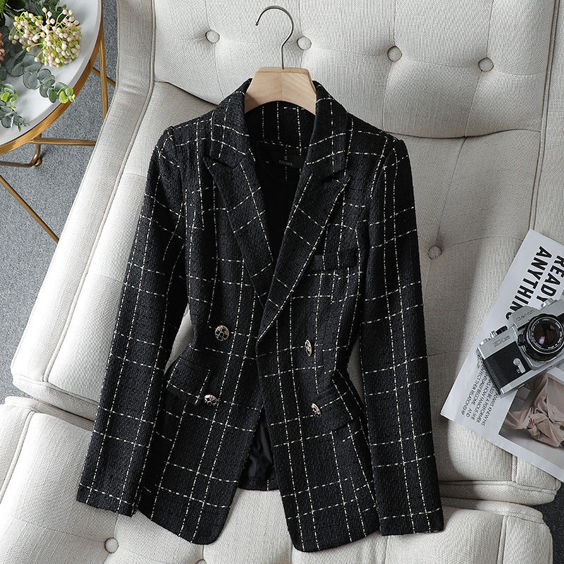Grid Button Blazer | Elegant Textured Outerwear