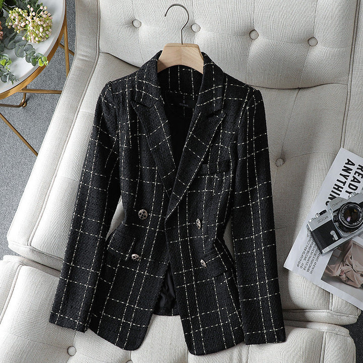 Grid Button Blazer | Elegant Textured Outerwear