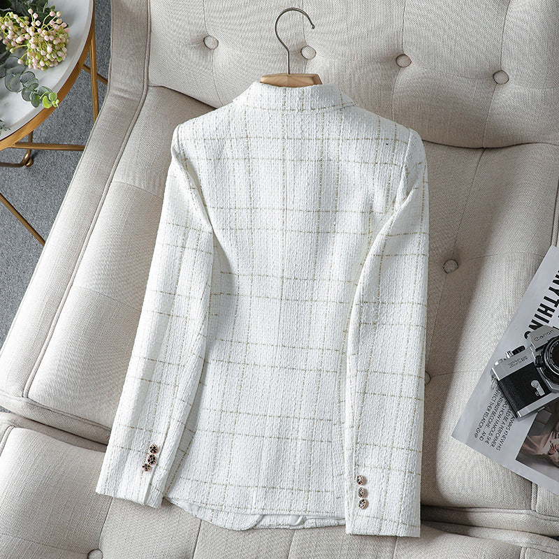 Grid Button Blazer | Elegant Textured Outerwear