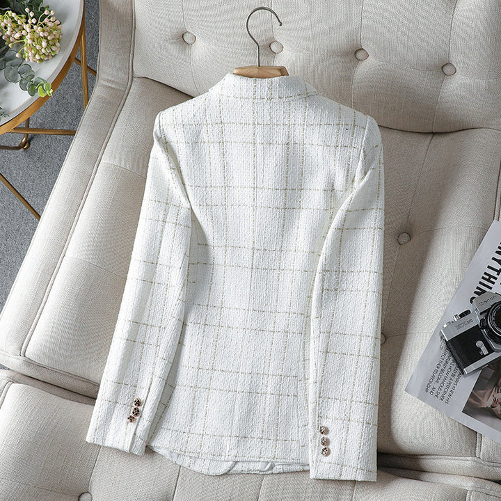 Grid Button Blazer | Elegant Textured Outerwear