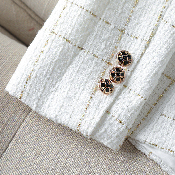 Grid Button Blazer | Elegant Textured Outerwear