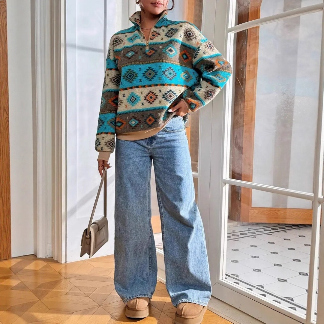 Avaria Tribal Fleece Sweater | Women’s Warm Patterned Pullover