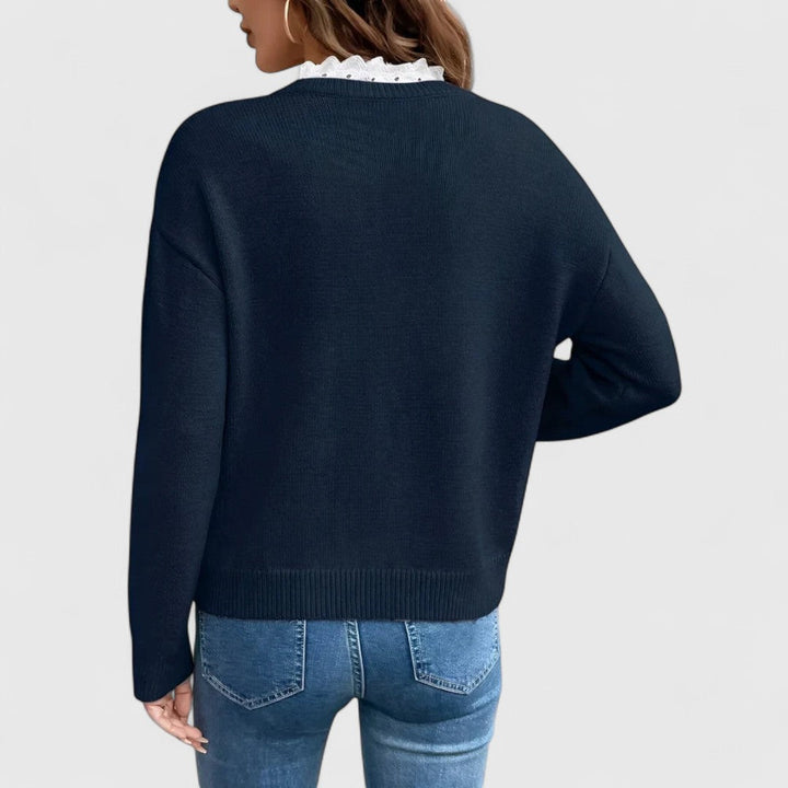 Marisse Lace-Trim V-Neck Sweater | Women’s Everyday Elegant Look