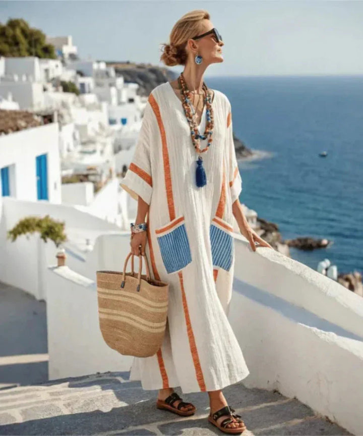 Women’s Striped V-Neck Casual Maxi Dress