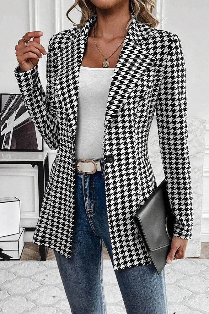 Houndstooth Longline Blazer | Chic Everyday Polish