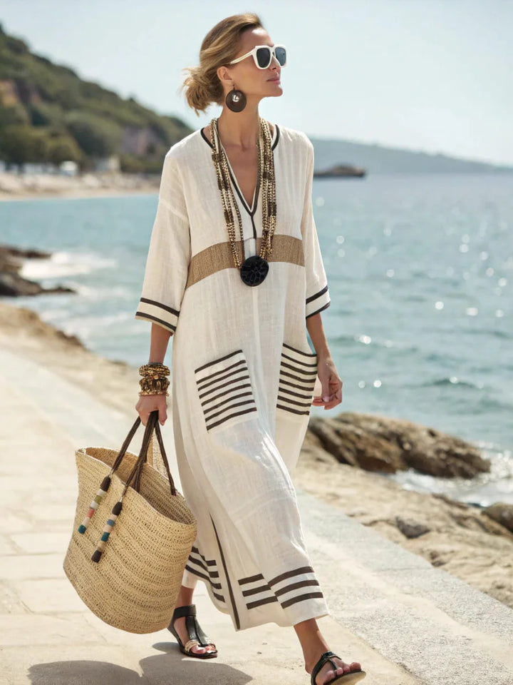 Women’s Striped V-Neck Casual Maxi Dress