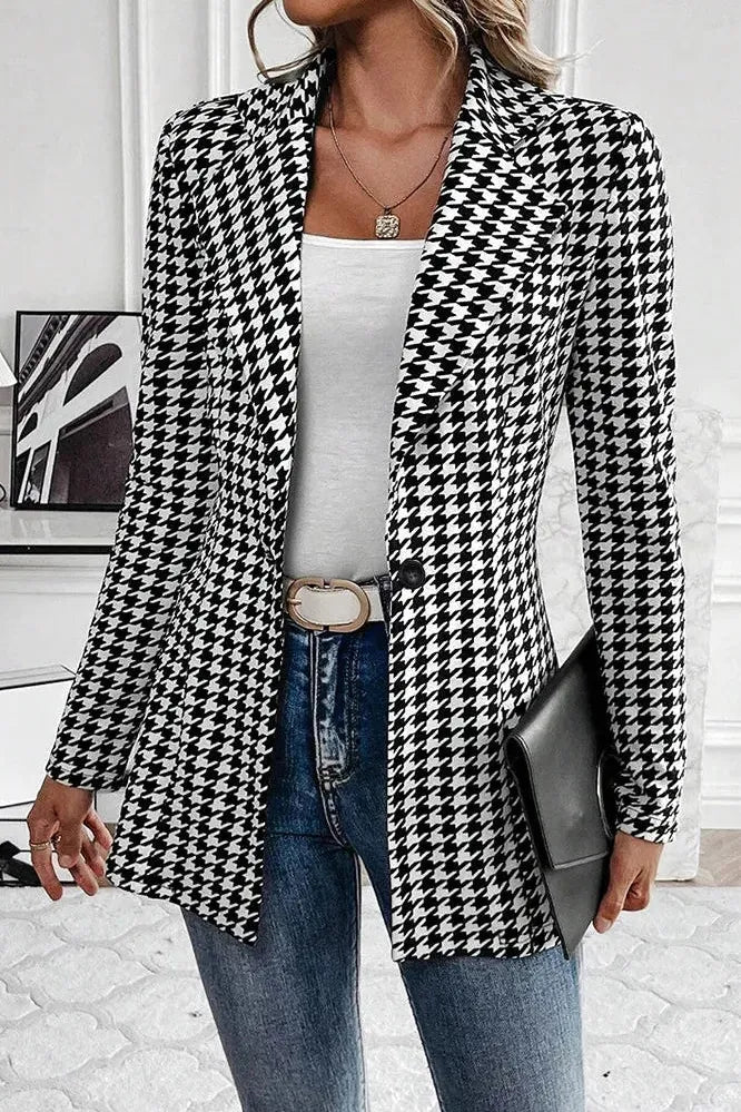 Houndstooth Longline Blazer | Chic Everyday Polish