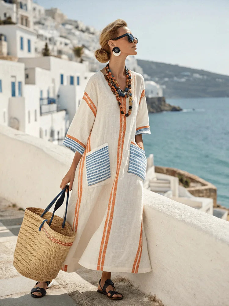 Women’s Striped V-Neck Casual Maxi Dress