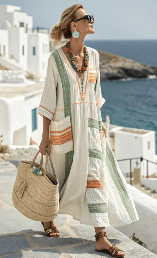 Women’s Striped V-Neck Casual Maxi Dress