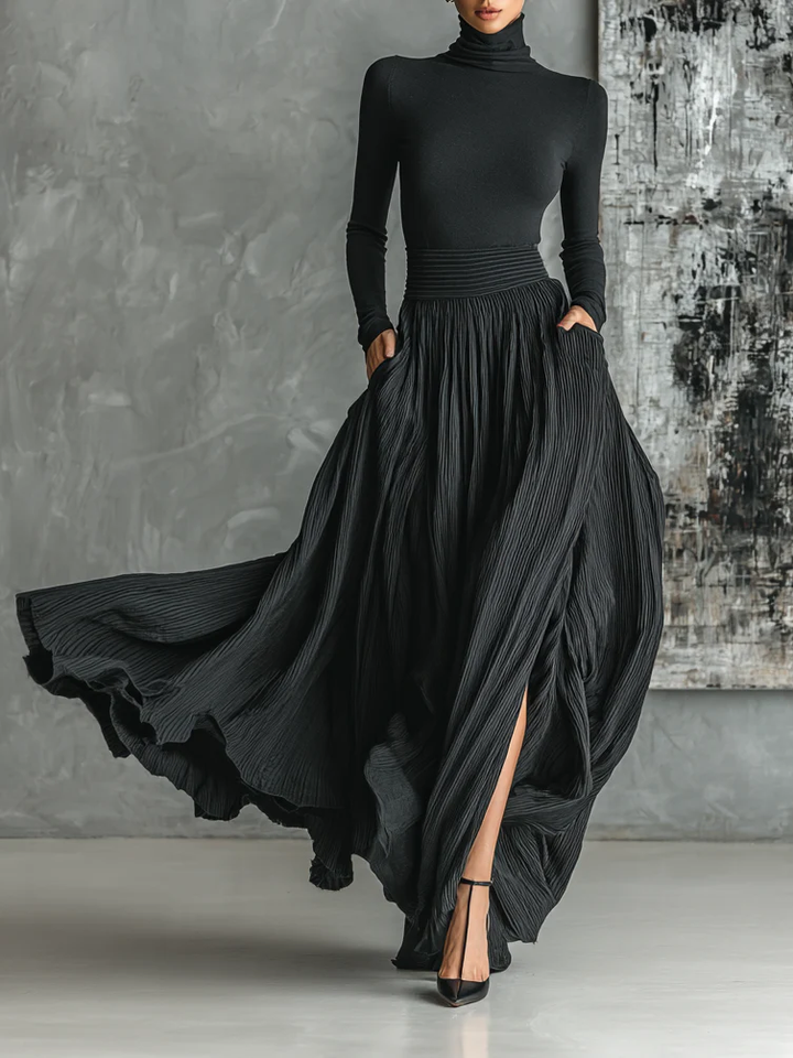 Women’s Pleated High-Neck Maxi Dress