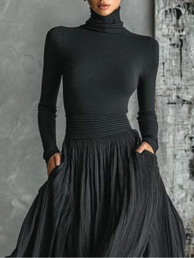 Women’s Pleated High-Neck Maxi Dress