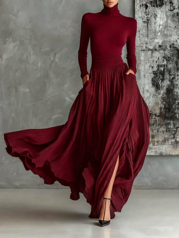 Women’s Pleated High-Neck Maxi Dress