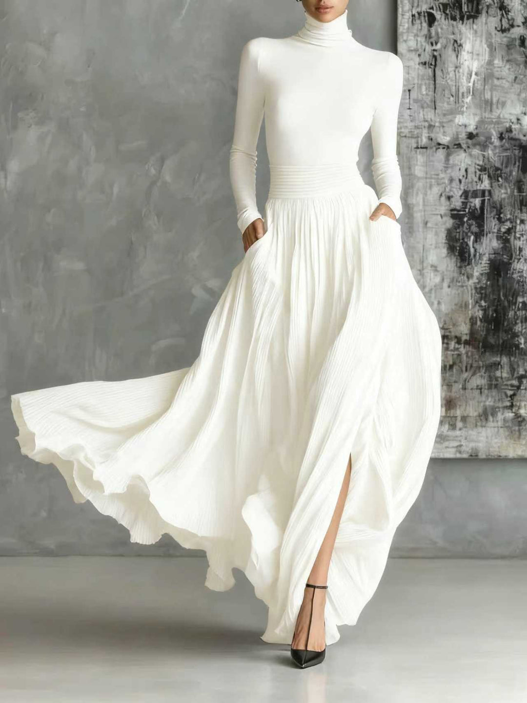 Women’s Pleated High-Neck Maxi Dress
