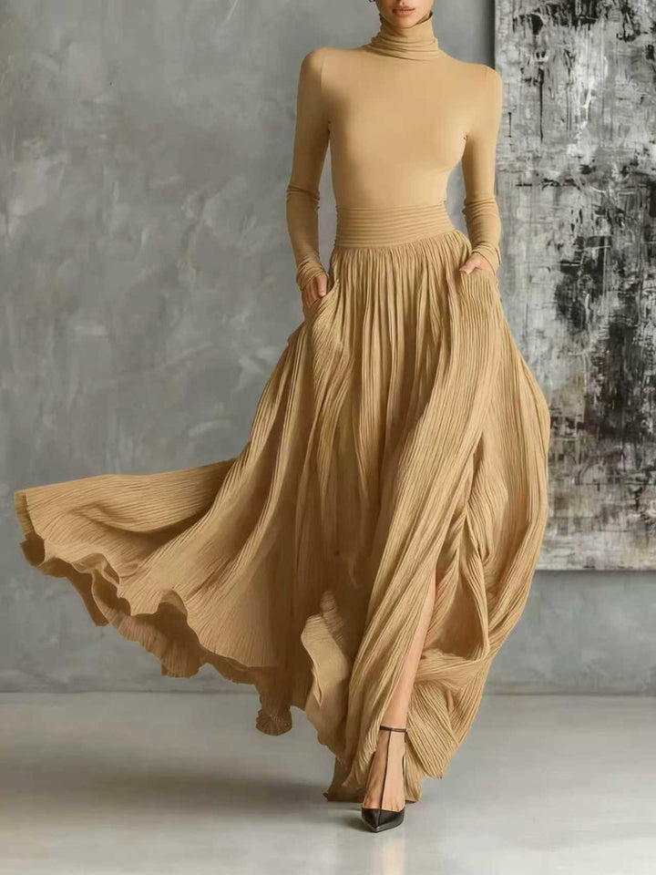 Women’s Pleated High-Neck Maxi Dress