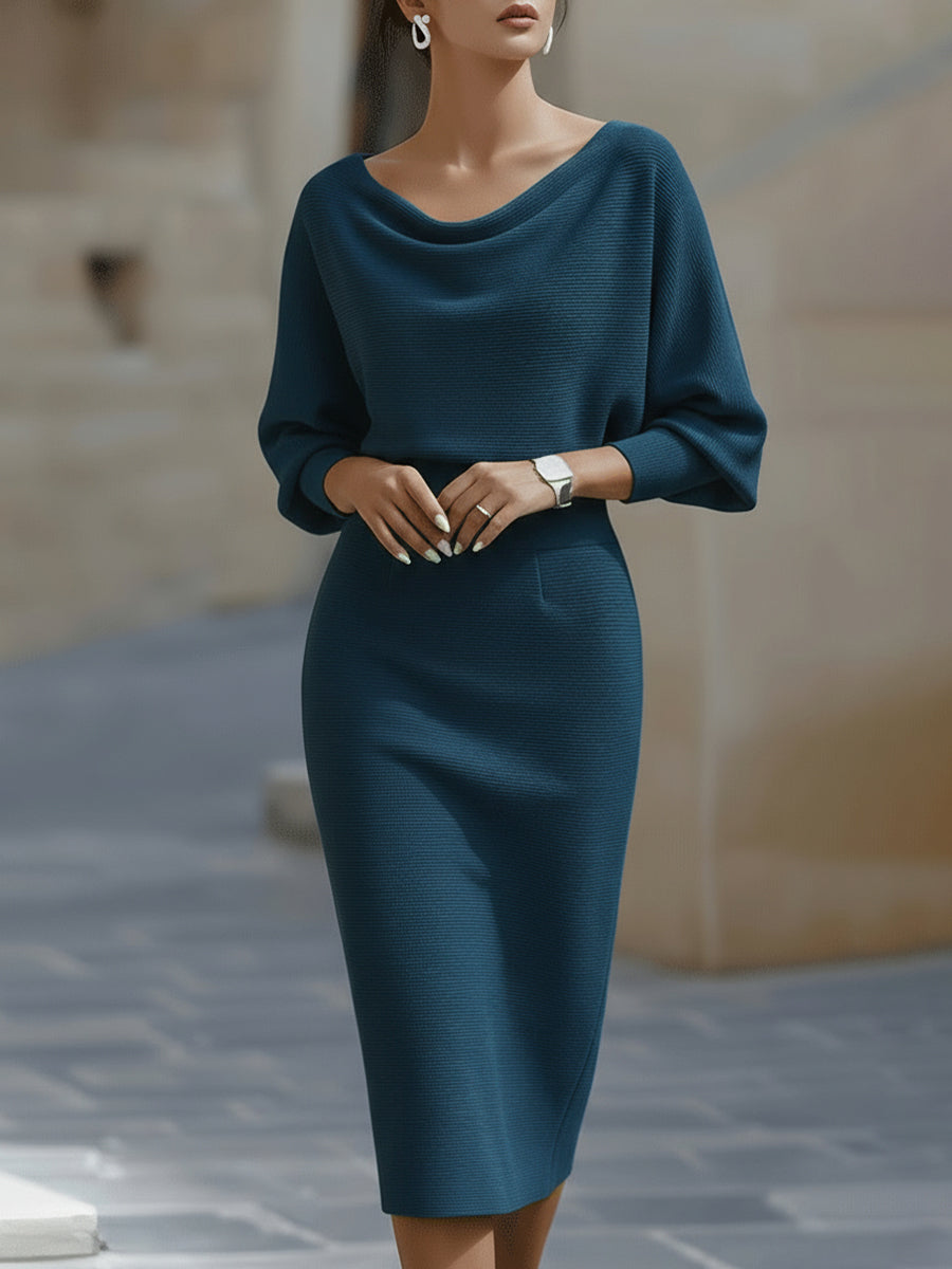 Women's Elegant Draped Midi Dress