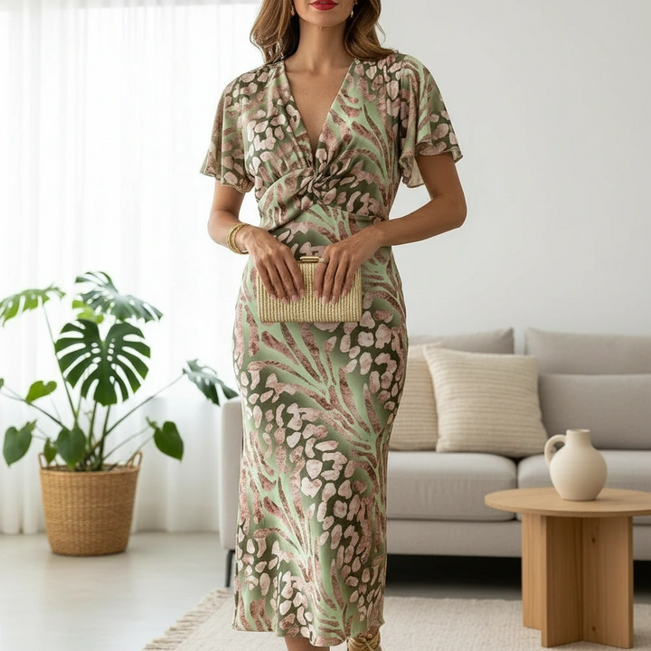 Women's Elegant Wrap-Style Midi Dress