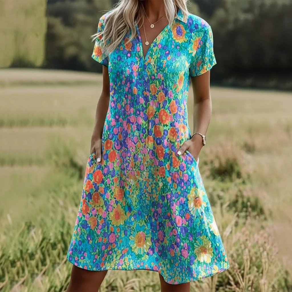 Women's Floral Short-Sleeve Midi Dress