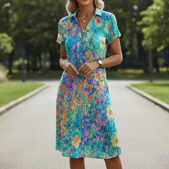Women's Floral Short-Sleeve Midi Dress