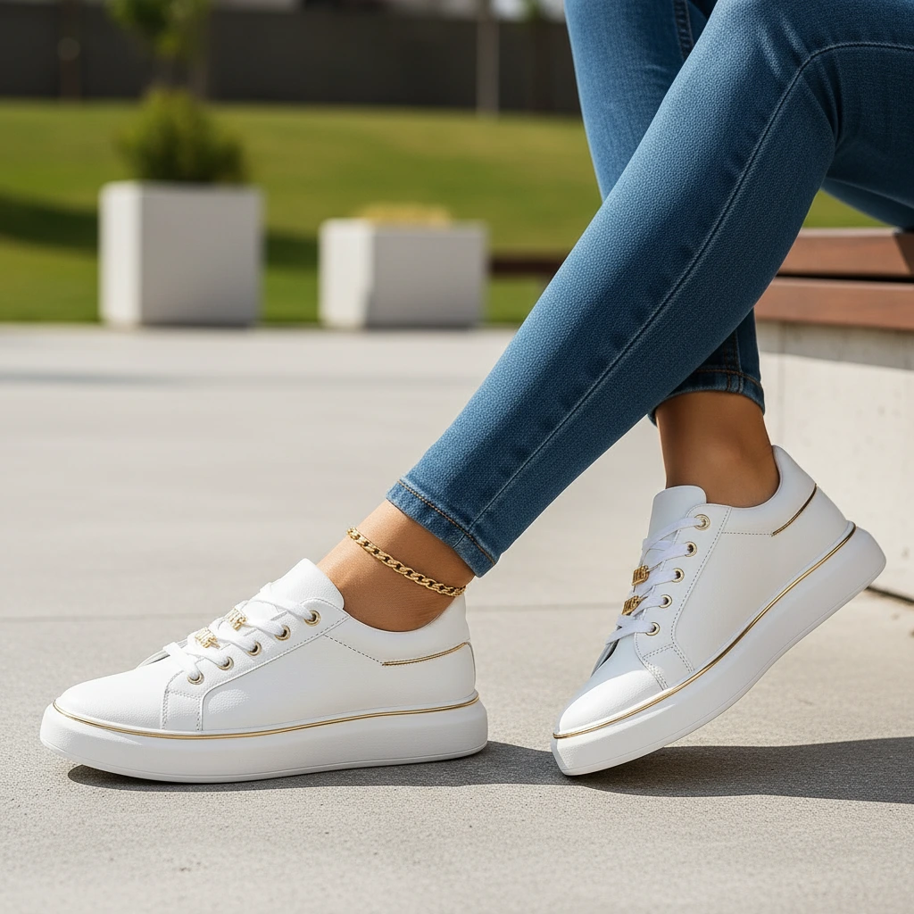 Women’s White Trainers with Gold Detail