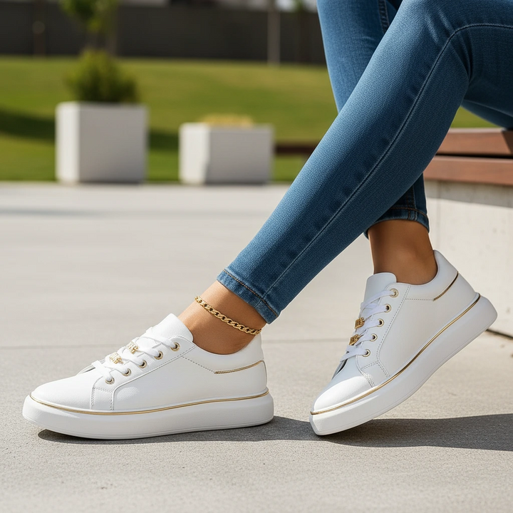 Women’s White Trainers with Gold Detail
