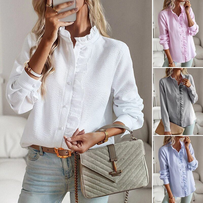 Delina | Ruffled Button - Up Blouse - LXNDONSKU_1753277494992_290