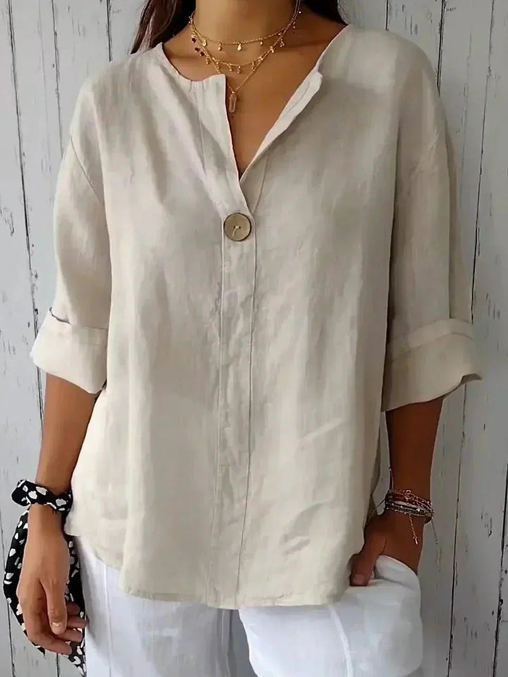 Elowen | Linen V - Neck Casual Blouse - LXNDON