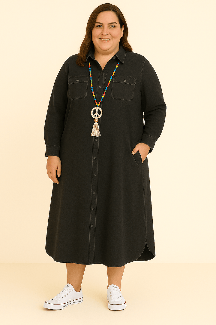 Evelyn | Denim Tummy Covering Dress - LXNDON