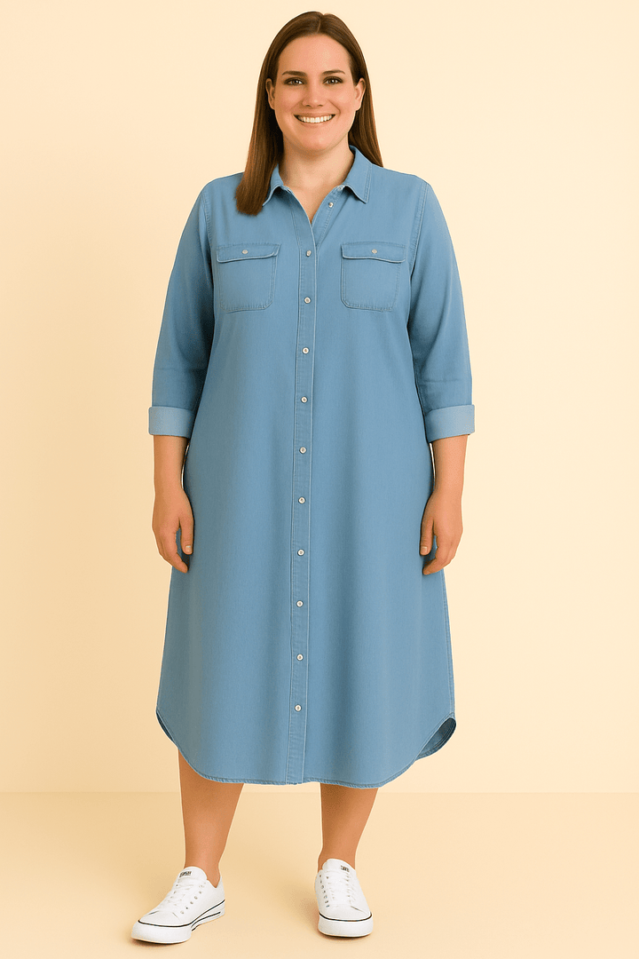 Evelyn | Denim Tummy Covering Dress - LXNDON