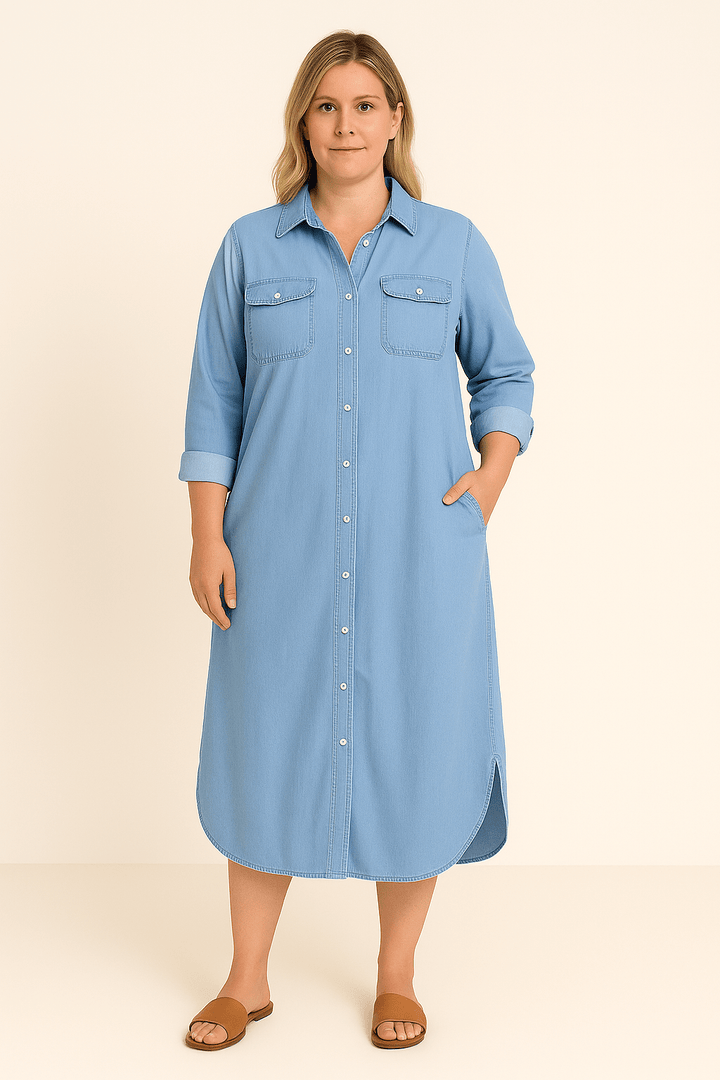Evelyn | Denim Tummy Covering Dress - LXNDON