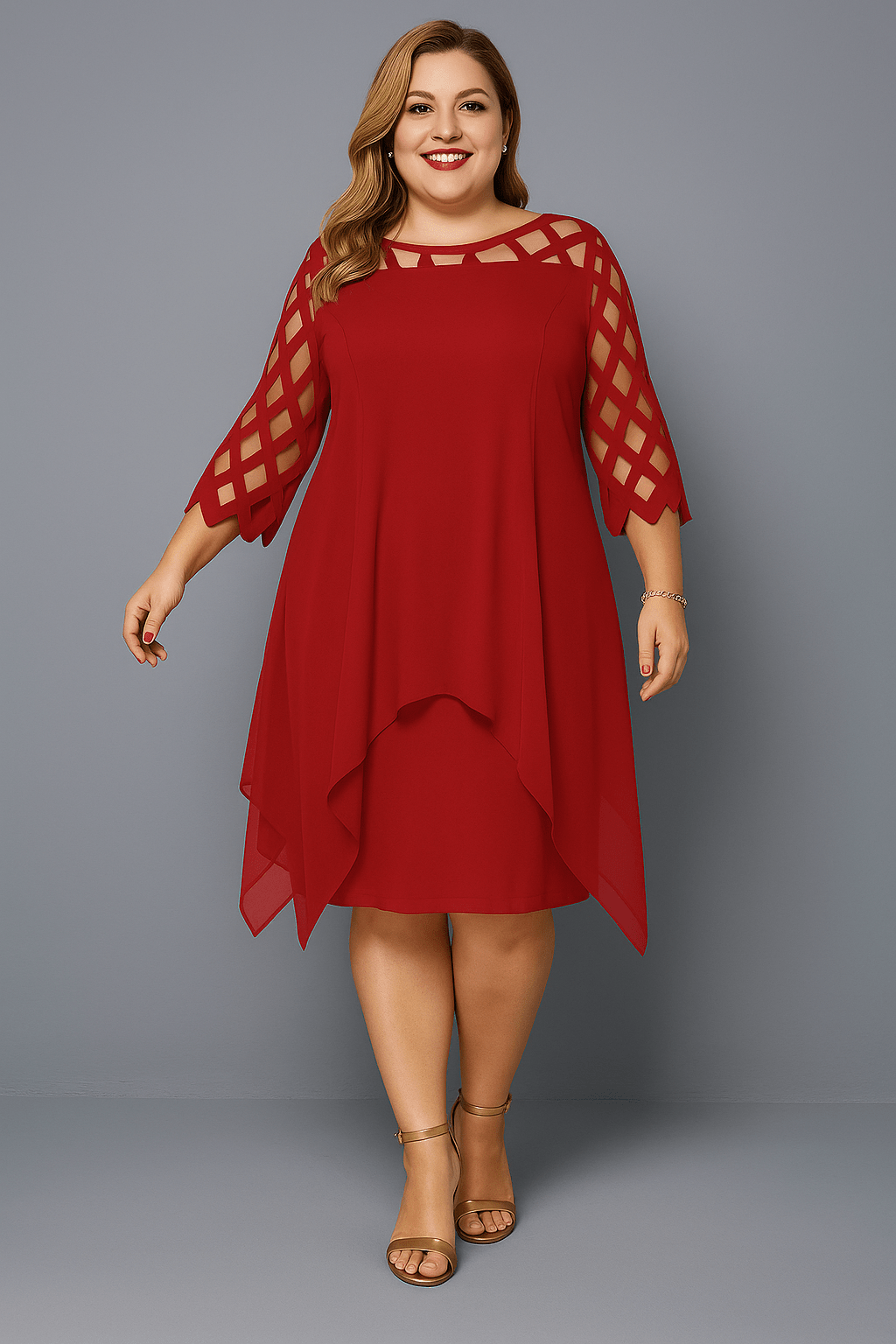 Hazel | Elegant Lace Sleeve Tummy Covering Dress - LXNDON