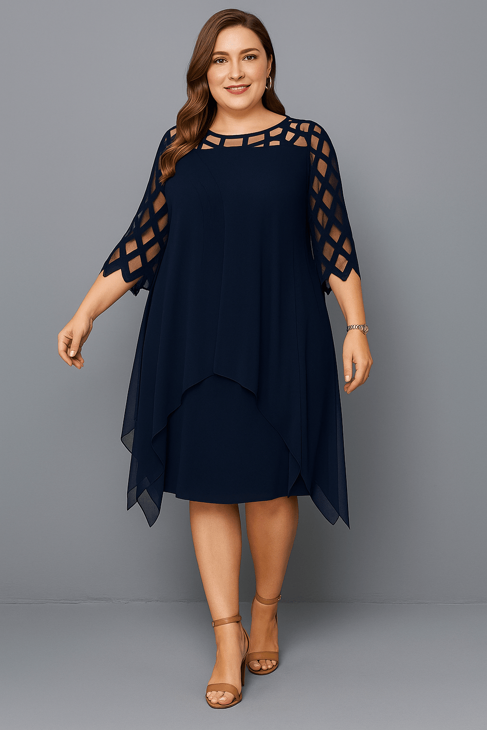 Hazel | Elegant Lace Sleeve Tummy Covering Dress - LXNDON