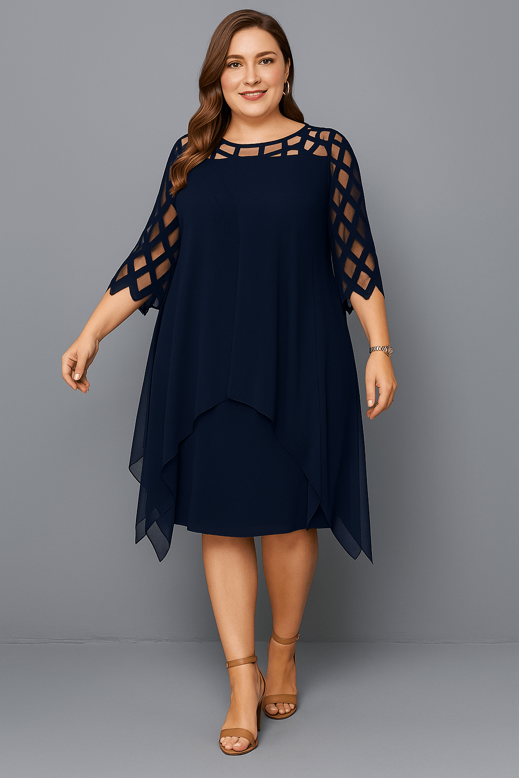 Hazel | Elegant Lace Sleeve Tummy Covering Dress - LXNDON