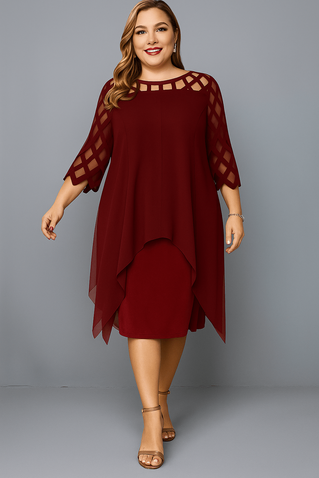Hazel | Elegant Lace Sleeve Tummy Covering Dress - LXNDON