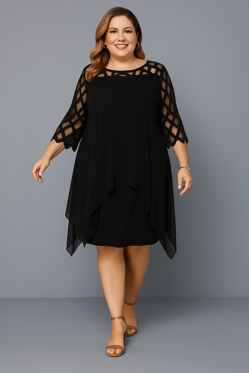 Hazel | Elegant Lace Sleeve Tummy Covering Dress - LXNDON