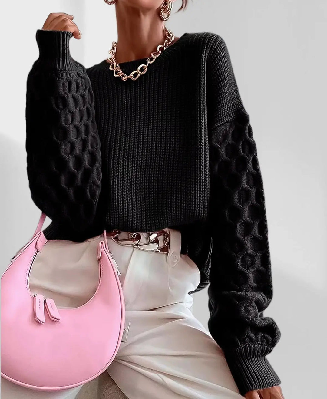 Lorayne Textured-Sleeve Knit Sweater | Women’s Modern Chic Comfort